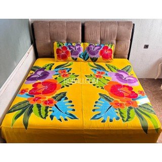 Hot Sale Rayon Bedsheet Floral Design Hand Painted High Quality